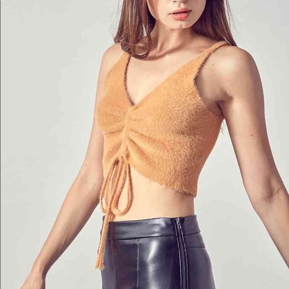 Fuzzy Drawstring Front Tank Top - Picture 2 of 5